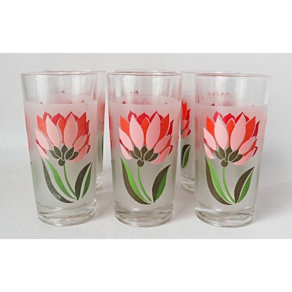 6 Vintage Luminarc Tulip Drinking Glasses Retro 1970's Tumblers - Picture 3 of 4